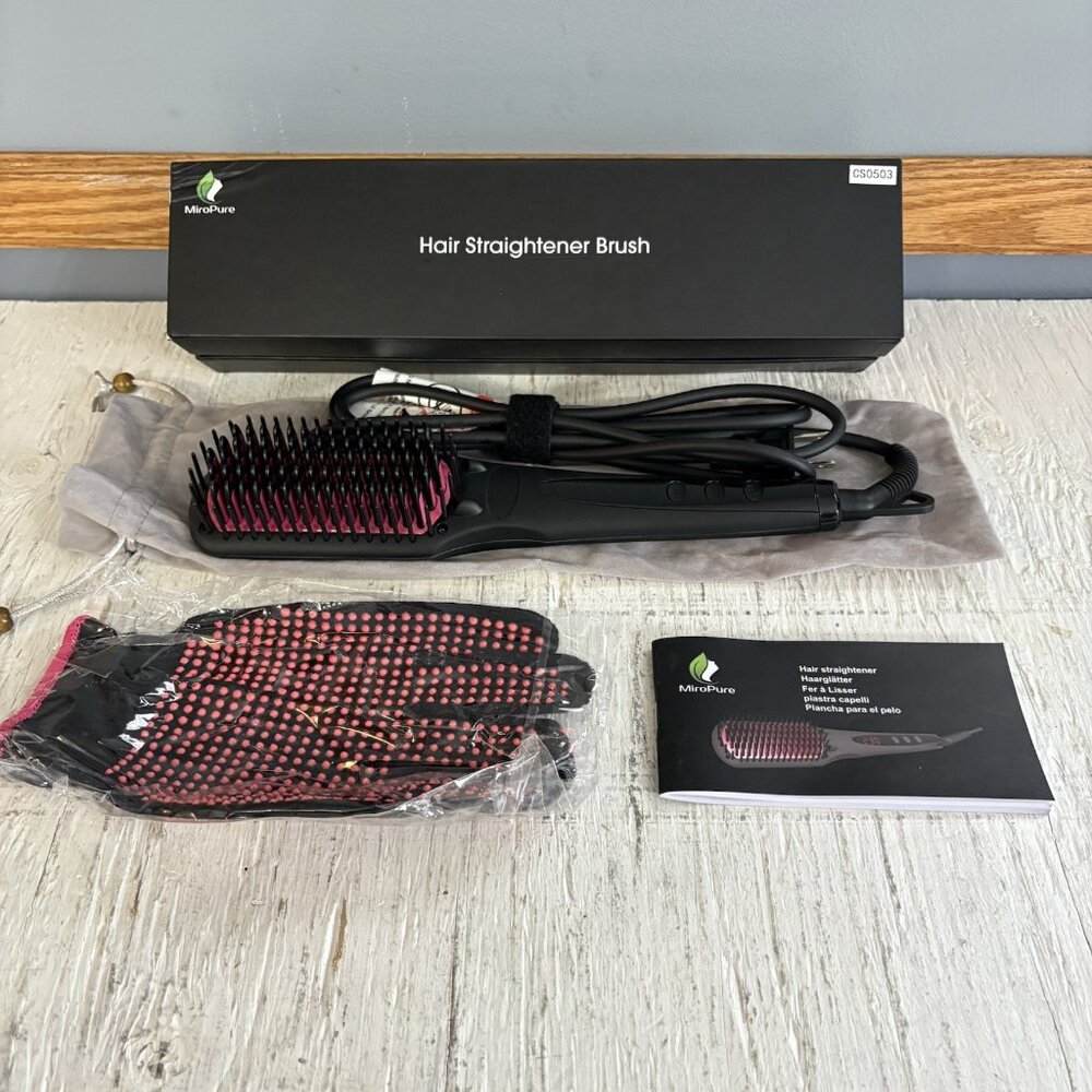 MiroPure S102 Ionic Hair Straightener Heat Brush (Black) Auto Temperature Lock